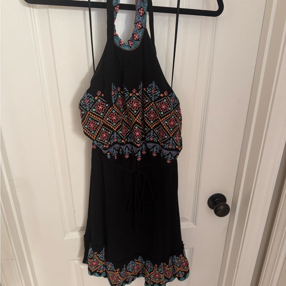 Savanna Jane Black Mini Dress with Colorful Embroidery